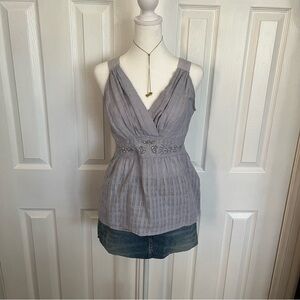 Ruby Rose Beaded Boho Halter Top Gray Y2K‎ Festival Hippie Peasant Blouse L